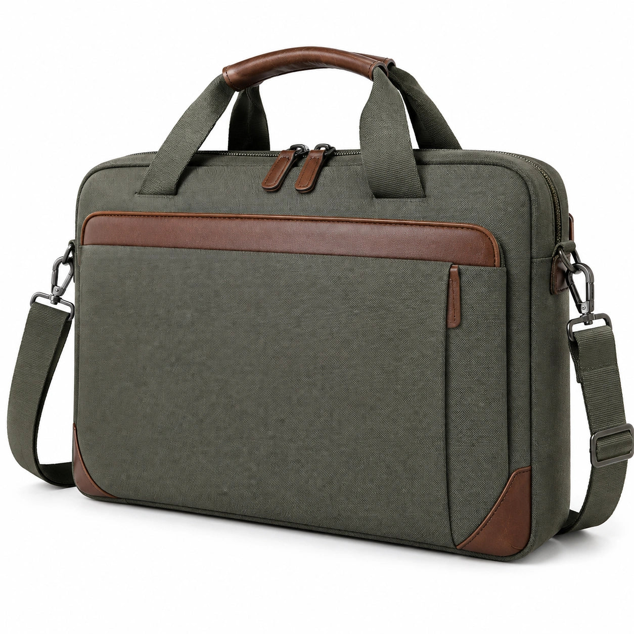 Laptoptasche 41 cm Textilgewebe Olivgrün Braun für Büro mit Schultergurt
