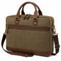 Laptoptasche 40 cm aus Textilgewebe olivgrün braun mit Schultergurt im Vintage-Stil