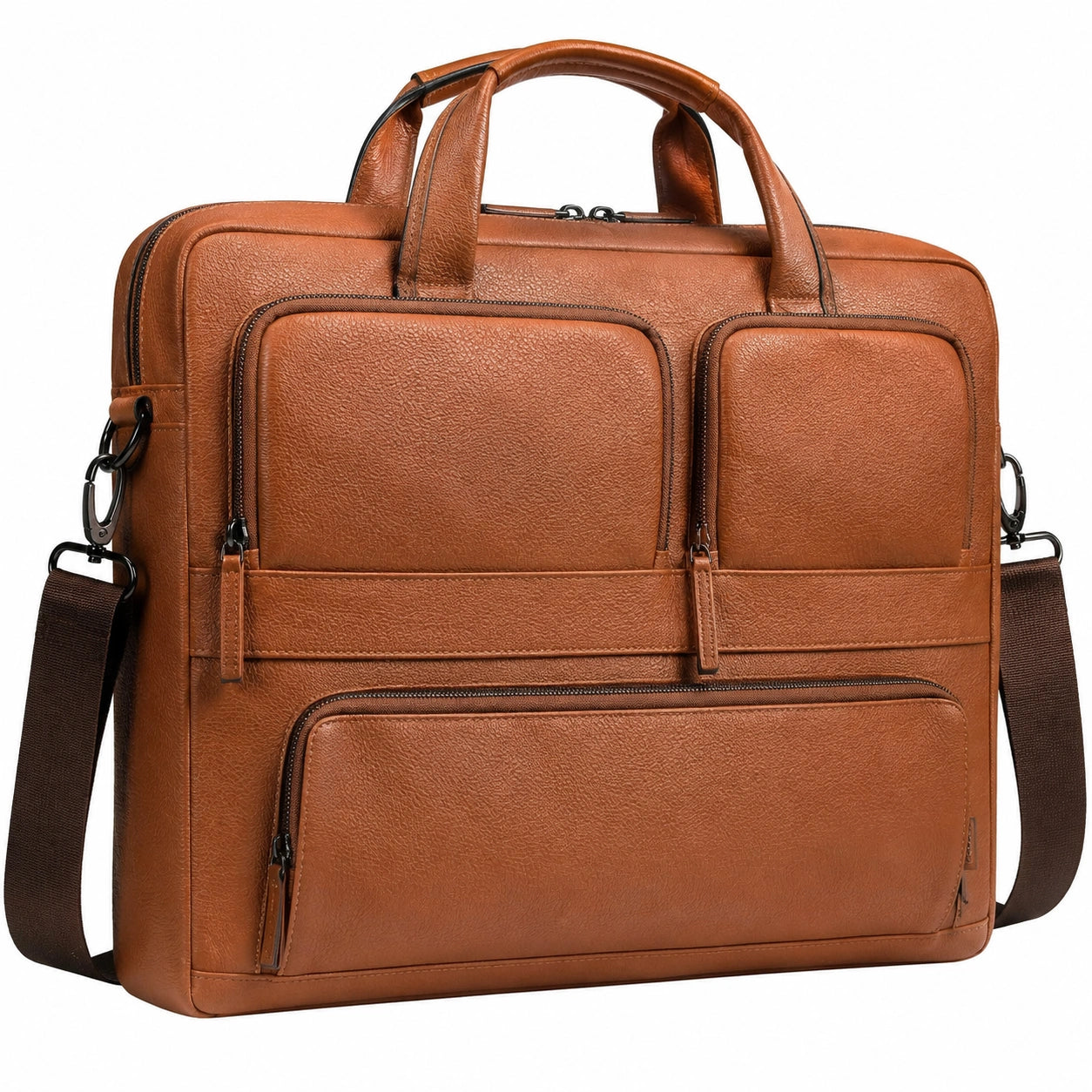 Laptoptasche 40 cm Kunstleder Cognacbraun mit Schultergurt und Mehrfachfächern