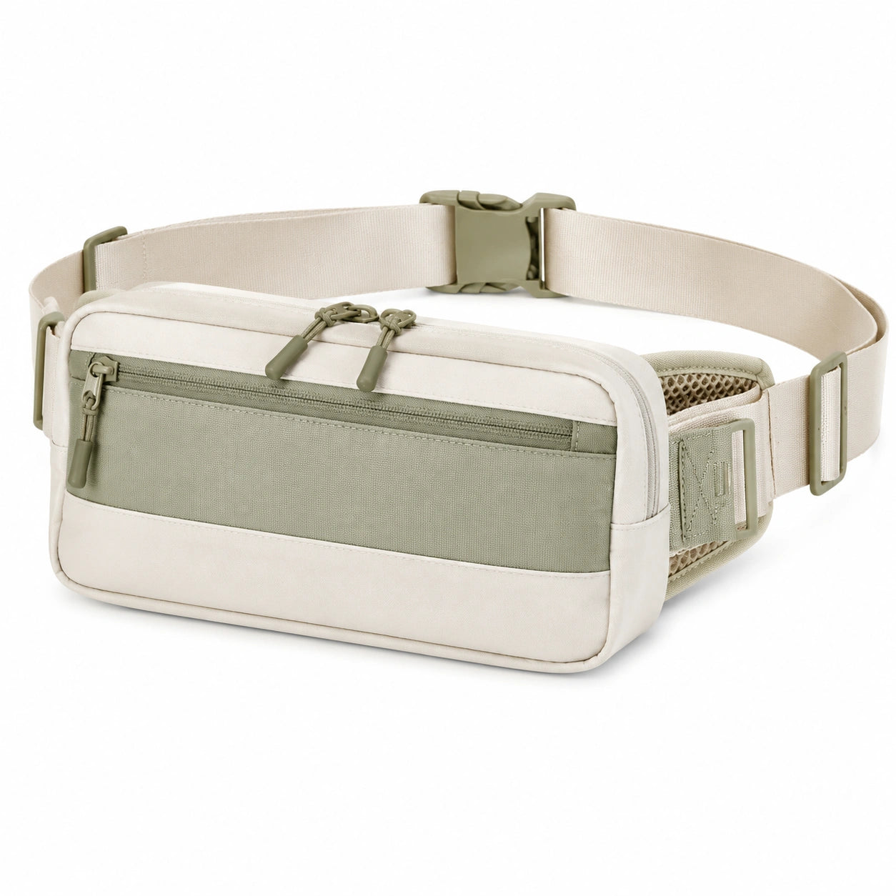 Hüfttasche 25 x 15 x 5 cm aus Polyester Beige/Olive mit Reißverschluss und verstellbarem Gurt
