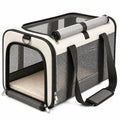 Haustier Transporttasche 45 x 28 x 28 cm Polyester Cremeweiß Schwarz mit Netzfenstern und Schultergurt