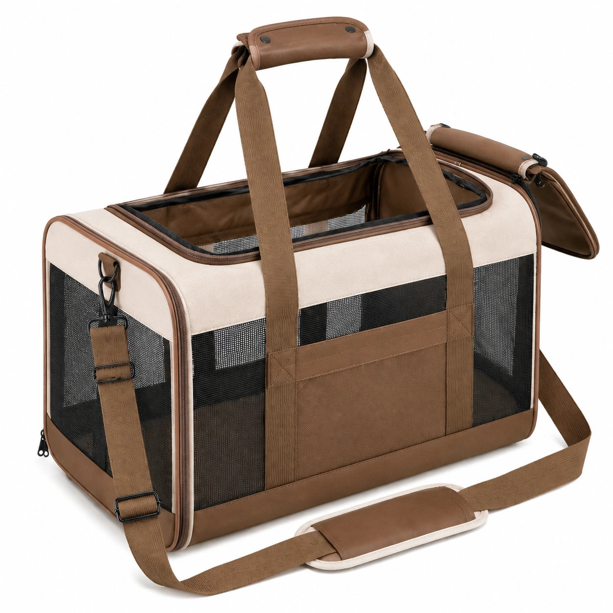 Haustier Transporttasche 50 x 30 x 32 cm Braun Beige Textil mit Netzfenstern