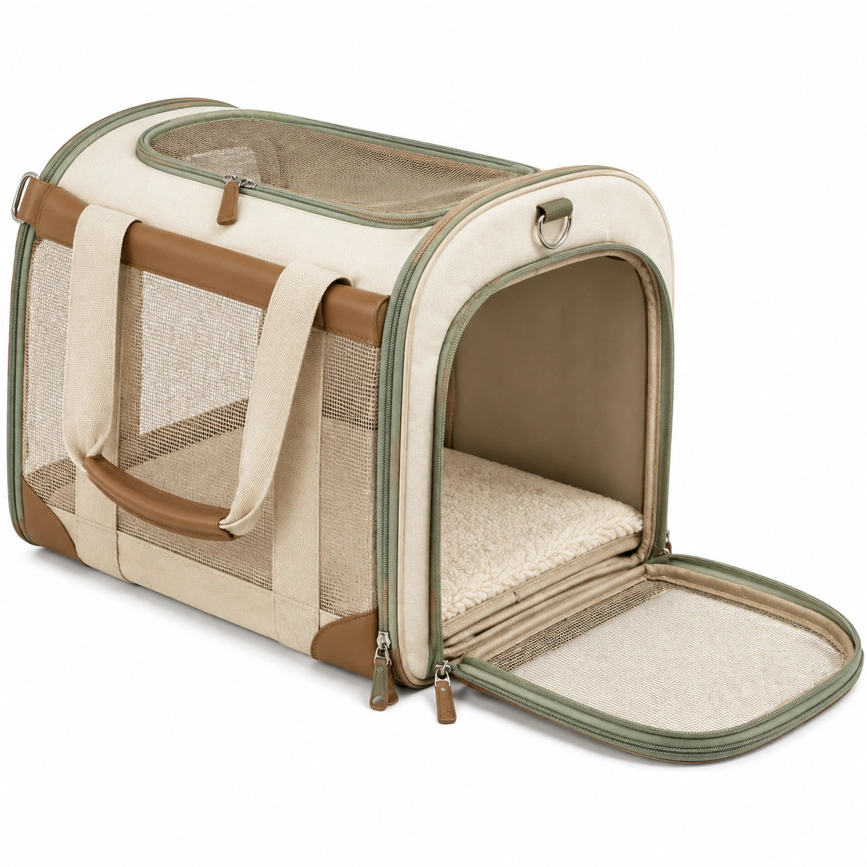 Haustier-Transporttasche 45 x 28 x 28 cm Beige Braun Grün faltbar mit Netzfenstern