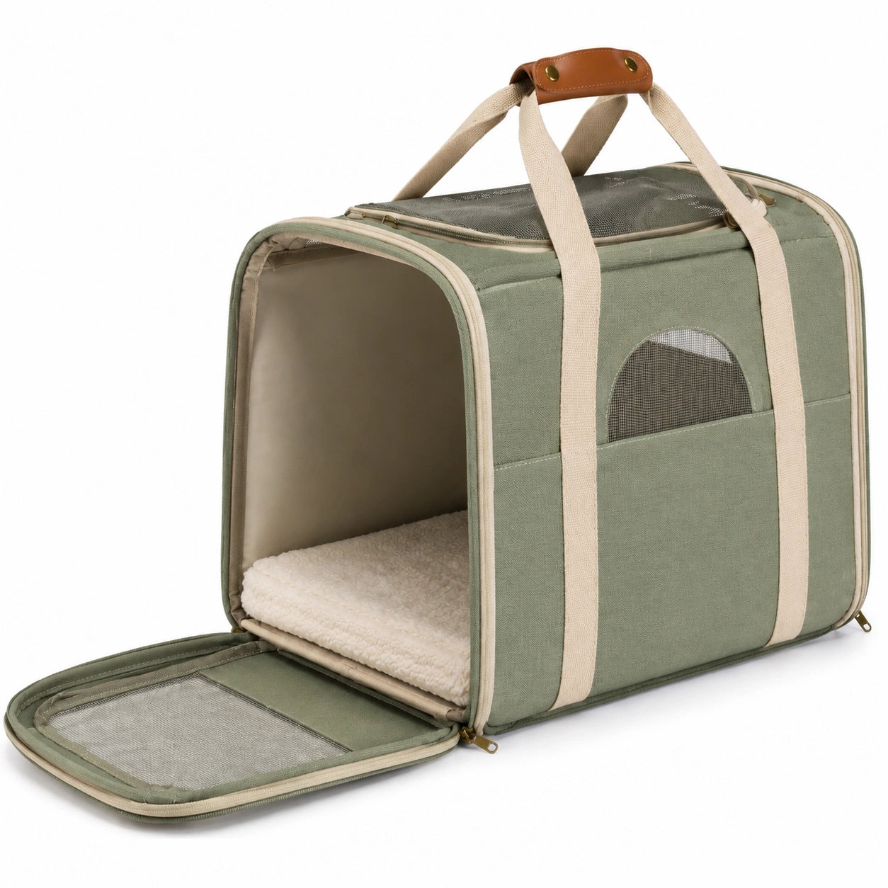Haustier-Transporttasche 45 x 28 x 30 cm aus Textil Grün faltbar mit Netzfenstern