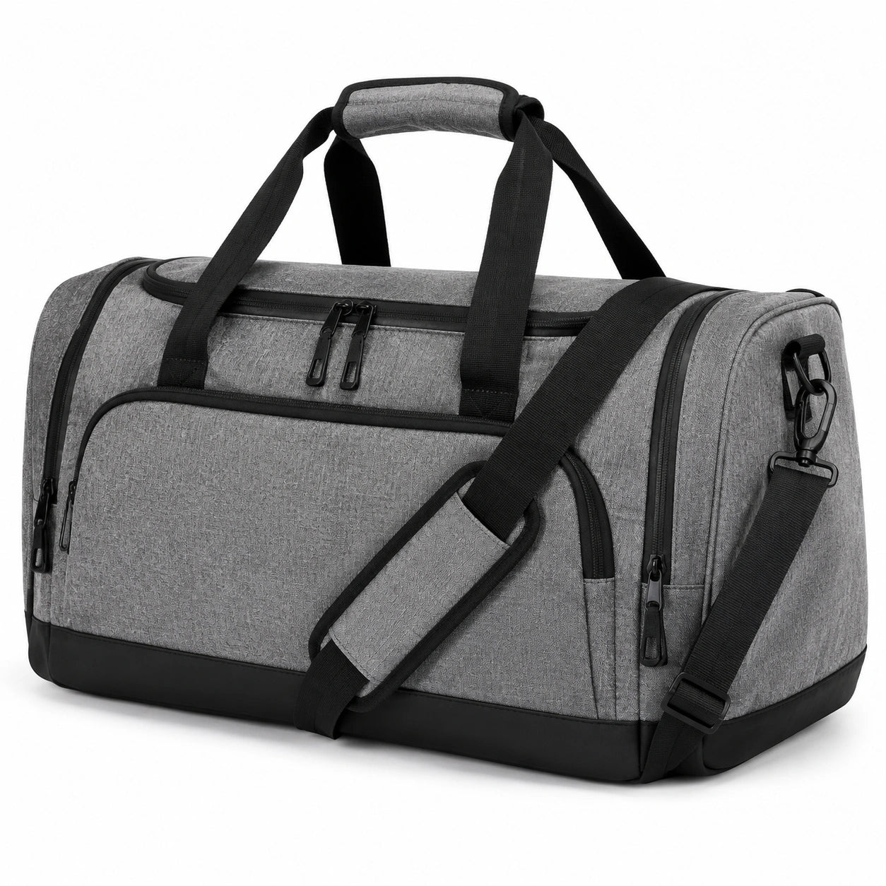 Sporttasche 50 x 25 x 30 cm aus Textil Grau Schwarz mit Schultergurt und Reißverschluss