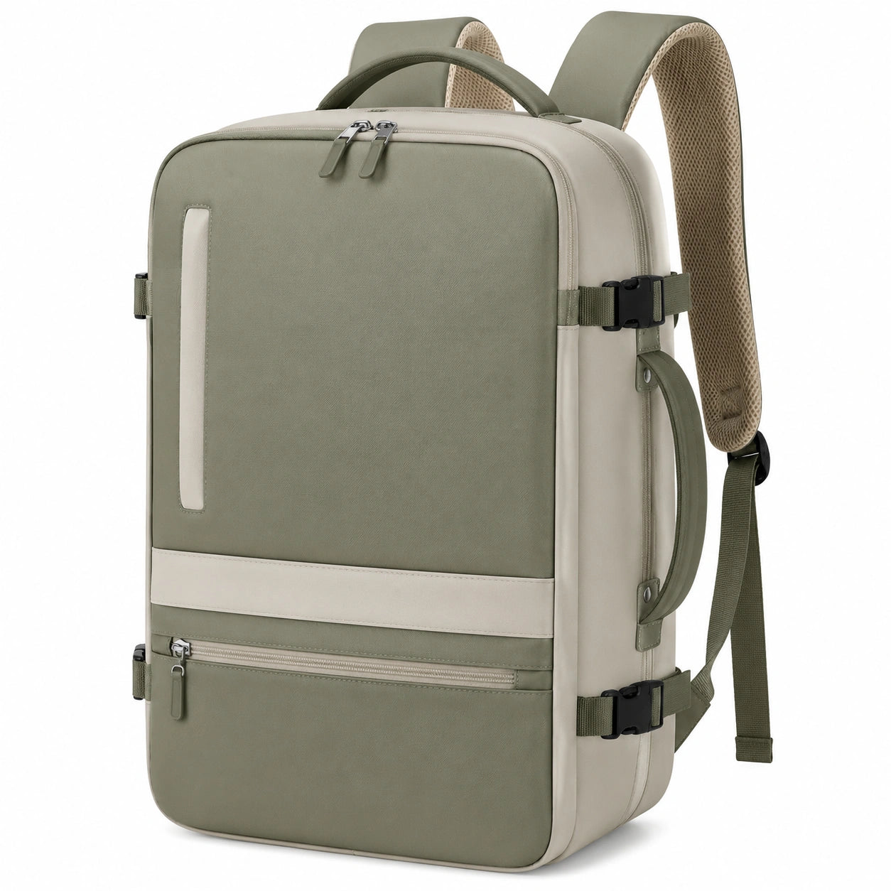 Rucksack 30 x 20 x 46 cm aus Textilgewebe in Olivgrün Beige mit Laptopfach und Tragegriff