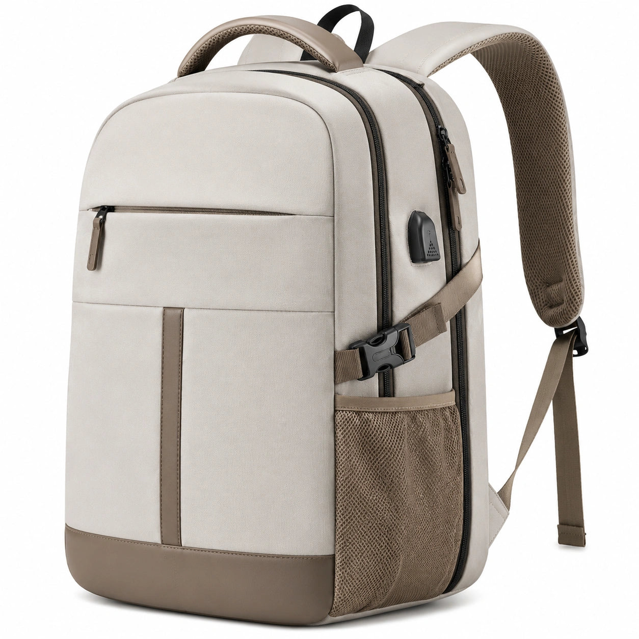 Rucksack 45 x 30 x 15 cm aus Polyester Beige für Alltag mit Mehrfachfächern