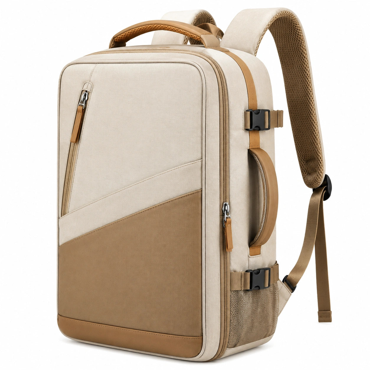 Rucksack 32 x 18 x 45 cm aus Textil und Kunstleder in Beige Braun mit Reißverschluss und Tragegriff