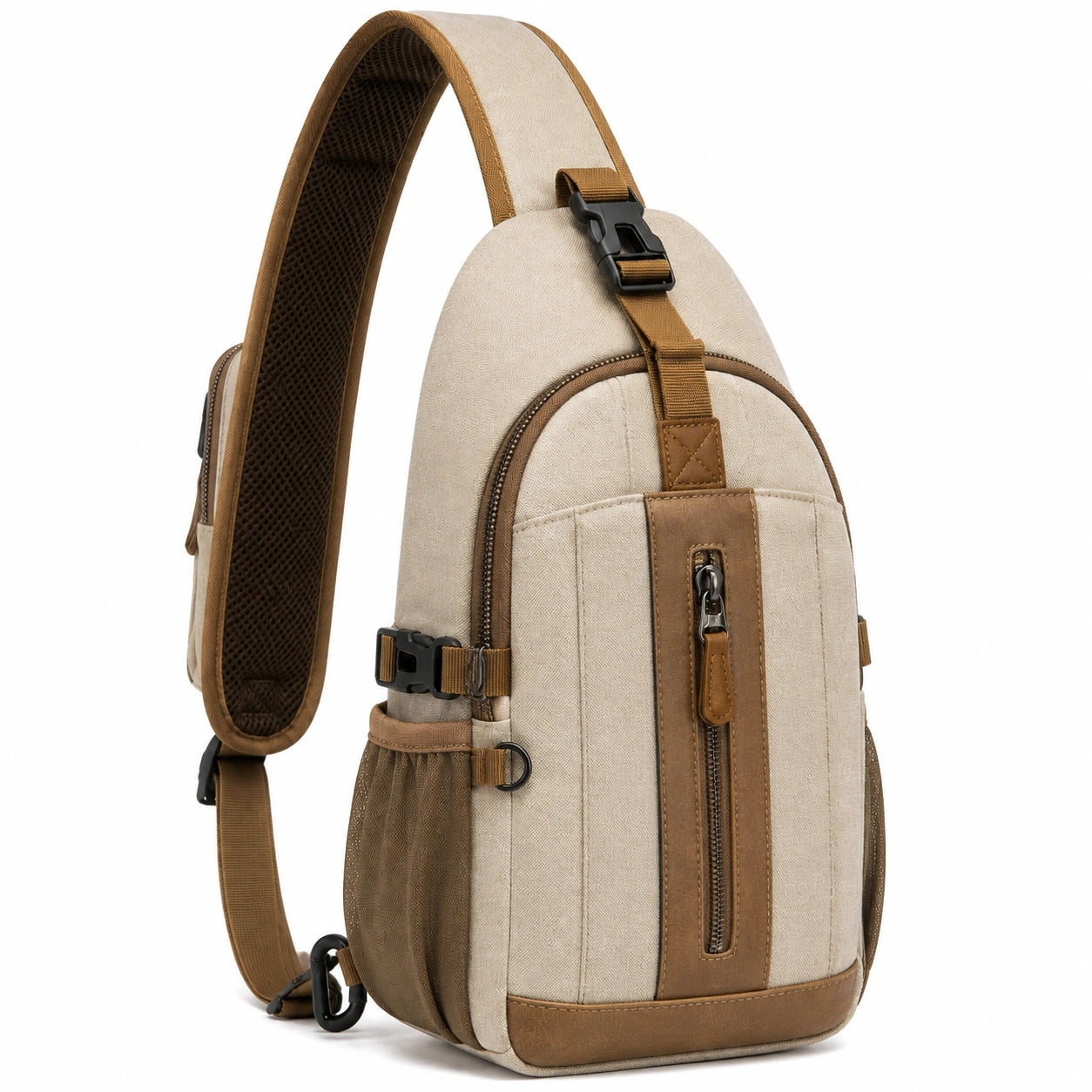 Umhängetasche 20 x 10 x 35 cm aus Textil in Beige Braun mit mehreren Fächern