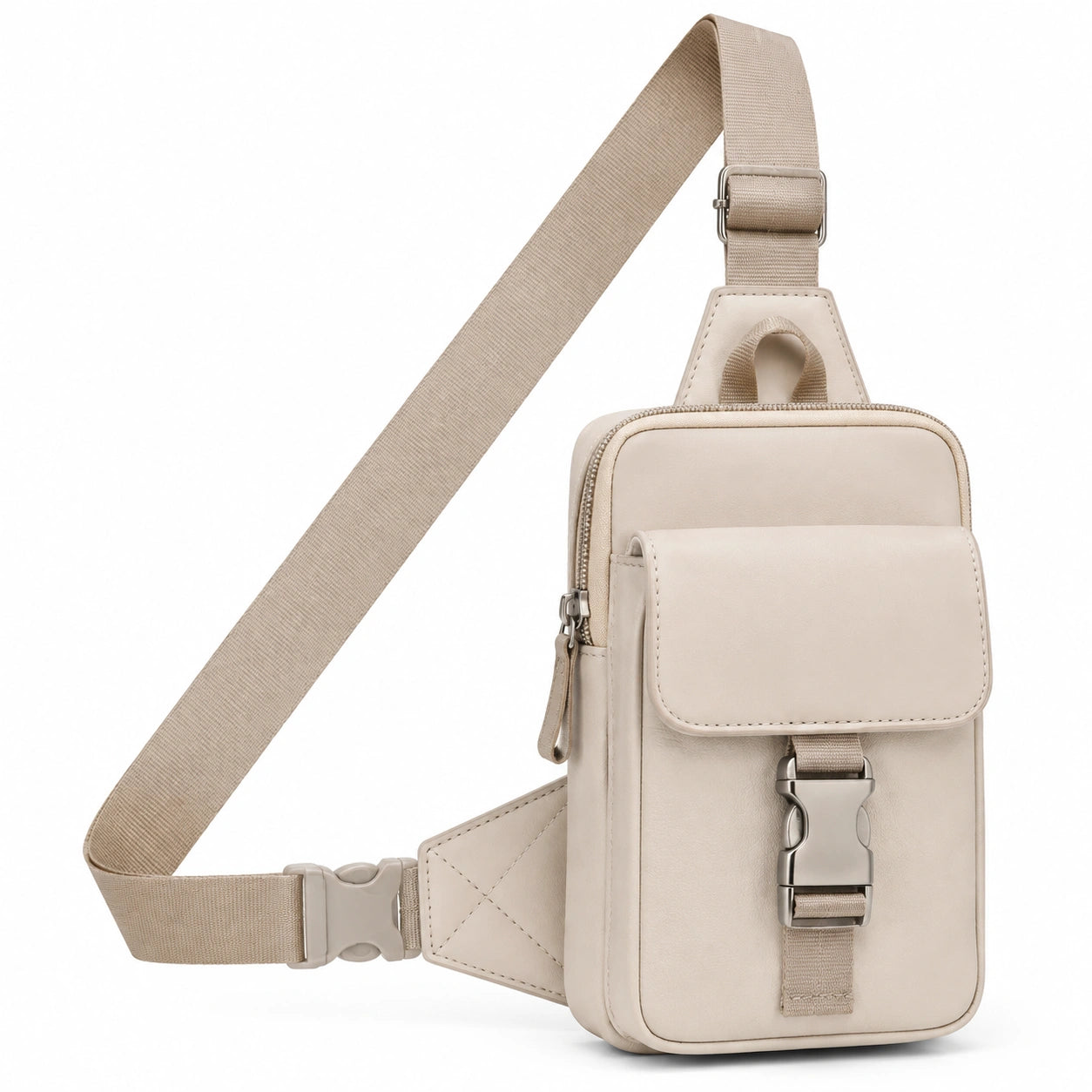Umhängetasche 17 x 7 x 30 cm Kunstleder Beige für Alltag mit verstellbarem Schultergurt