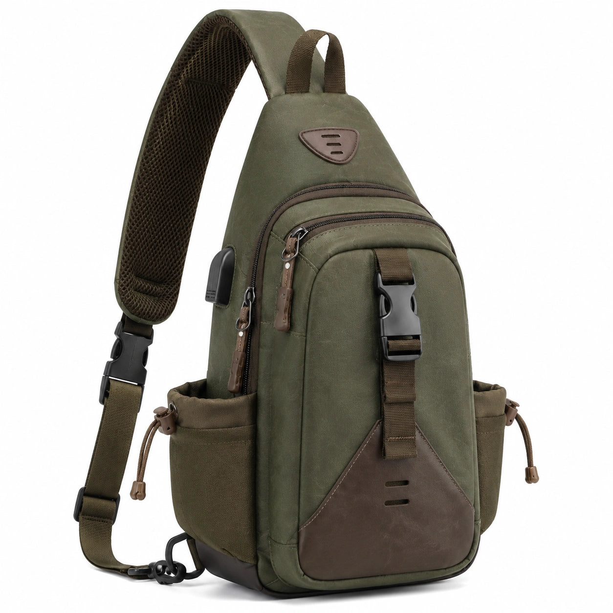 Umhängetasche 18 x 10 x 32 cm Kunstleder Textil Olivgrün für Freizeit mit gepolstertem Schultergurt