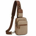 Umhängetasche 18 x 8 x 32 cm aus Canvas und Kunstleder Braun Beige mit gepolstertem Schultergurt
