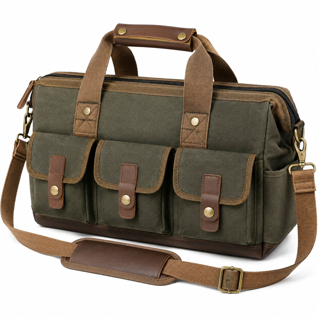 Reisetasche 45 x 20 x 30 cm Canvas Olivgrün mit Schultergurt und Außentaschen