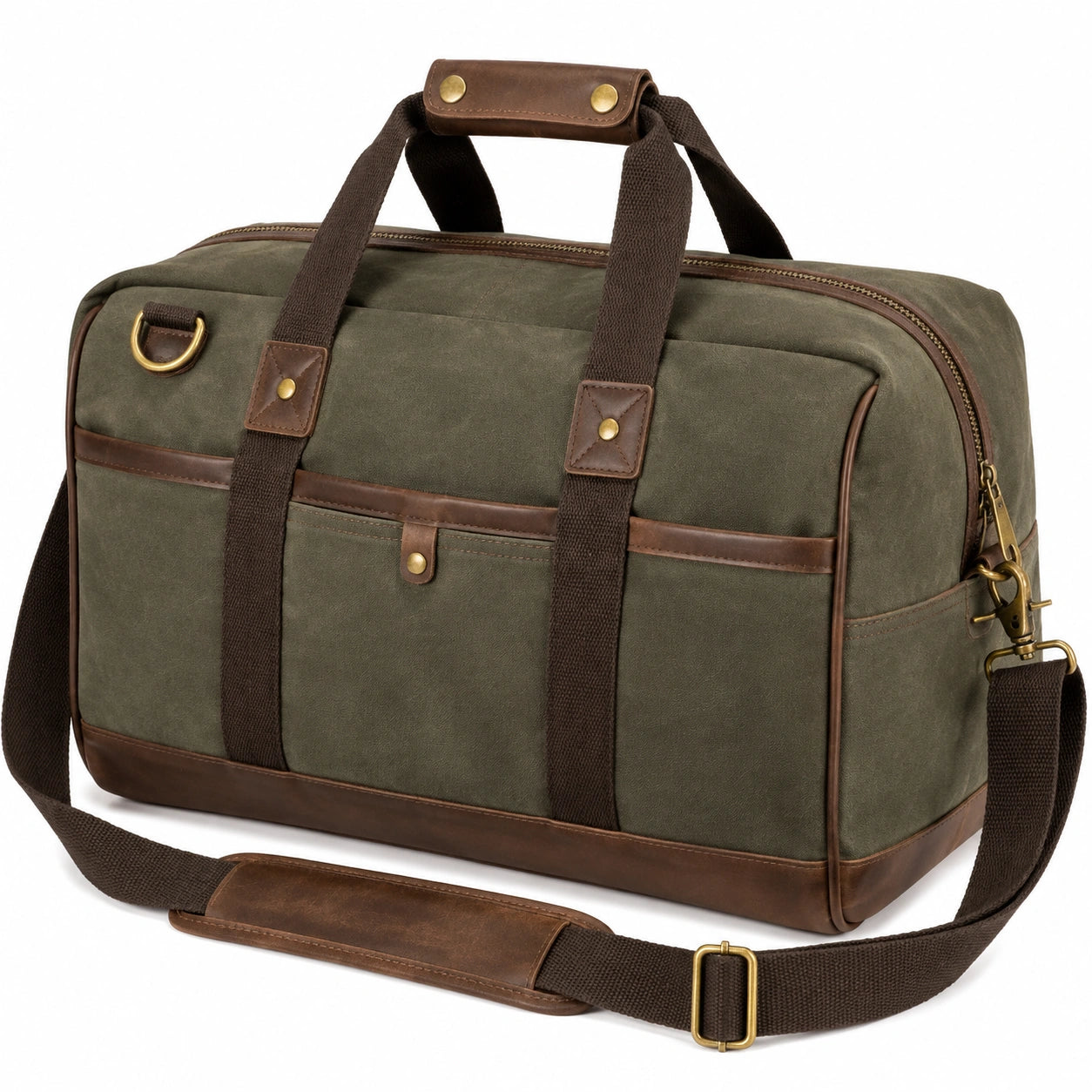 Reisetasche 50 cm aus Textil in Olivgrün Braun mit Schultergurt im Vintage-Stil