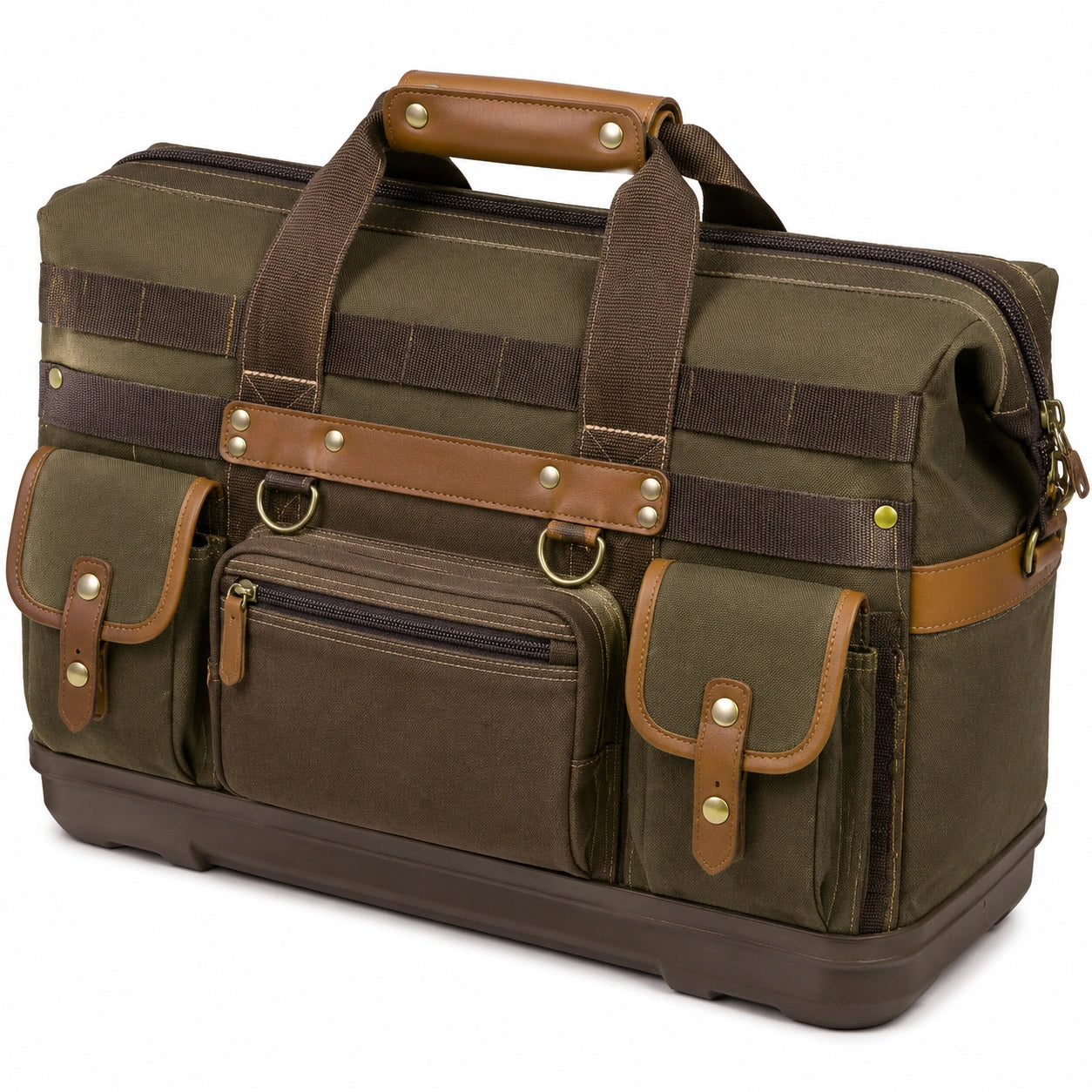 Reisetasche 50 x 25 x 30 cm Canvas Olivgrün mit Kunstlederbesatz im Vintage-Stil