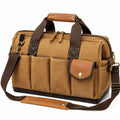 Reisetasche 40 cm Canvas Braun mit Kunstlederdetails und Schultergurt