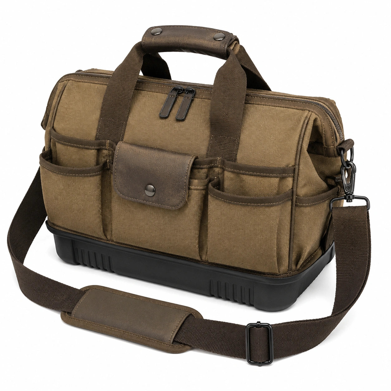 Werkzeugtasche 40 x 20 x 28 cm braunes Textilgewebe mit Schultergurt und Außentaschen