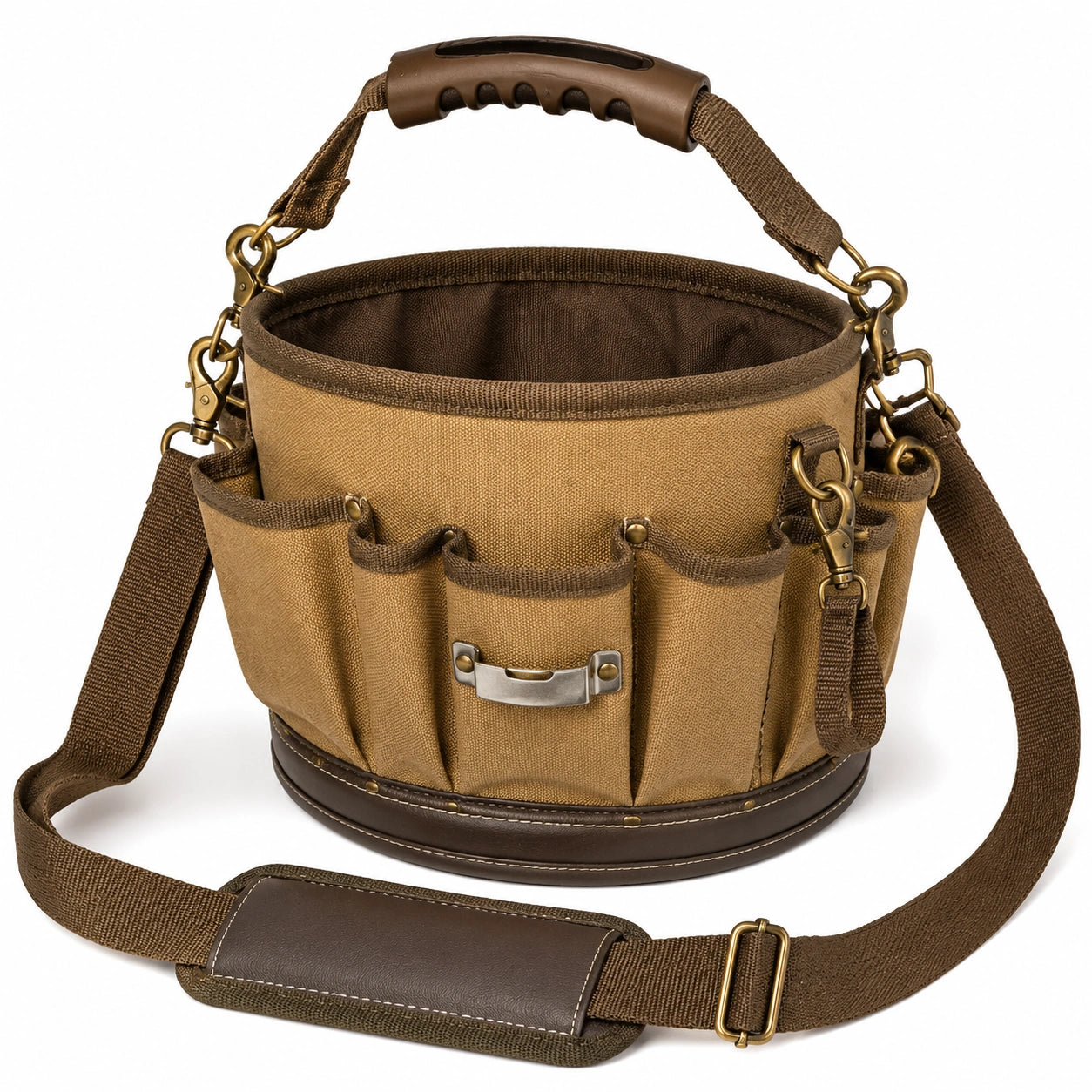 Werkzeugtasche 30 cm x 25 cm aus Textilgewebe in Beige Braun mit Schultergurt